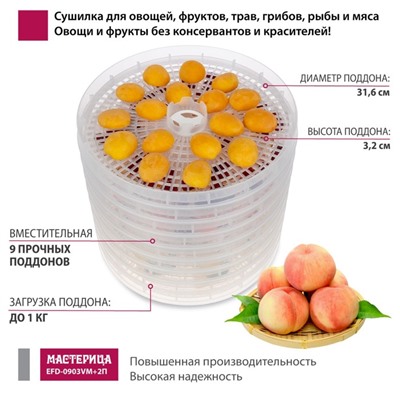 Сушилка для овощей и фруктов «‎‎Мастерица EFD-0903VM», 280 Вт, 9 ярусов, прозрачный