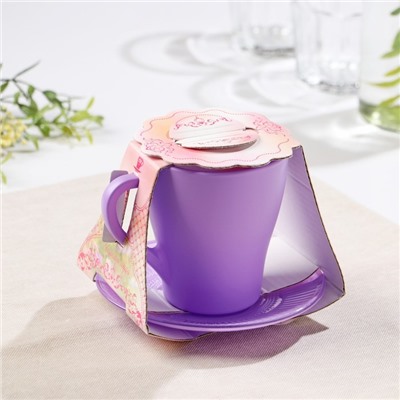 Чайная пара «Апрель», кружка+блюдце, фиолетовая, 250 мл, d=13,2 см