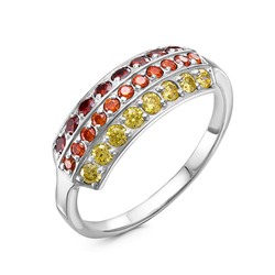 Серебряное кольцо с красными,оранжевыми и желтыми фианитами - 1138