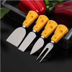 Ножи для нарезки сыра Доляна «Пармезан», 4 предмета, 19 см, цвет жёлтый