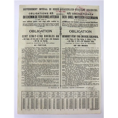 Облигация на 125 рублей 1894 года, Орловско-Витебская железная дорога