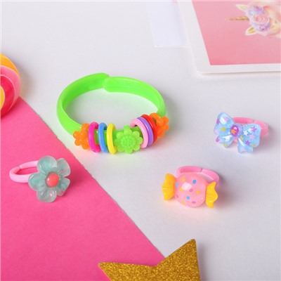 Набор детский "Выбражулька" 4 предмета: браслет, 3 кольца, ассорти, форма МИКС, цвет МИКС