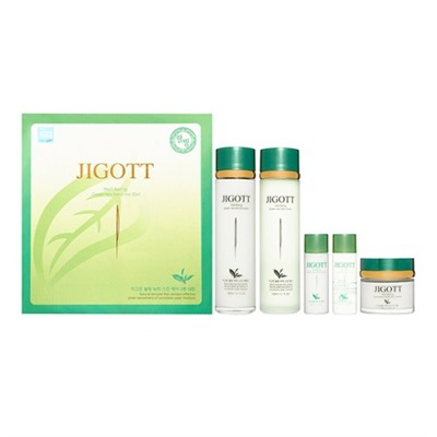 JIGOTT WELL-BEING GREEN TEA SKIN CARE 3SET Набор: Увлажняющий тонер для лица с экстрактом зелёного чая, Увлажняющая эмульсия для лица  с экстрактом зе