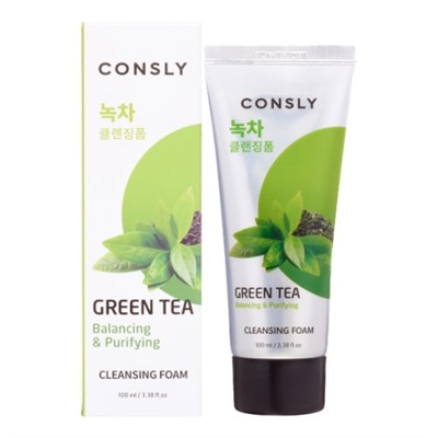 Балансирующая кремовая пенка для умывания с экстрактом зеленого чая CONSLY Green Tea Balancing Creamy Cleansing Foam