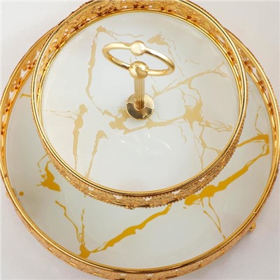 Подставка под десерты 2-х ярусная «Мрамор», 25×25×27,5 см, цвет металла золотой