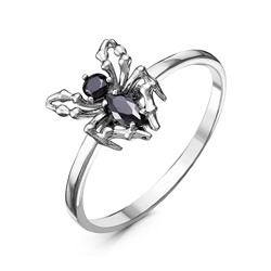 Серебряное кольцо "Паучок" с черными фианитами - 1392