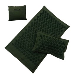 Набор массажный ипликатор акупунктурный коврик + подушка + сумка. (Темно-зеленый)