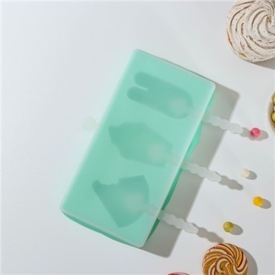Форма для мороженого «Сладость», 3 ячейки, 18,5×9,5×2 см, с крышкой и палочками, цвет МИКС