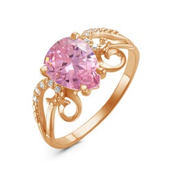 Позолоченное кольцо с фианитом розового цвета 701 - п