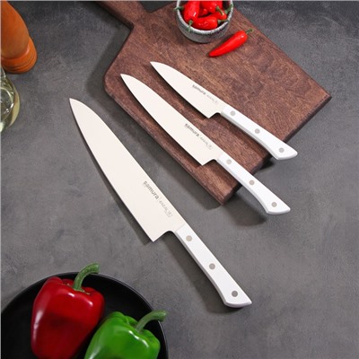 Набор ножей Samura HARAKIRI, 3 шт: лезвие 10 см, 12 см, 20 см, белая рукоять