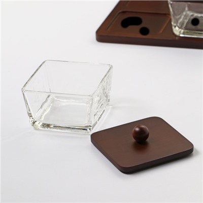 Набор стеклянных конфетниц «Натурэль», на деревянной подставке, 250 мл, 20×20×7см, 4 шт